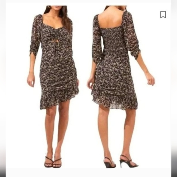 Astr Dresses & Skirts - Astr Asymmetrical Floral Dress in Black and Purple Ditsy Print Women's XL